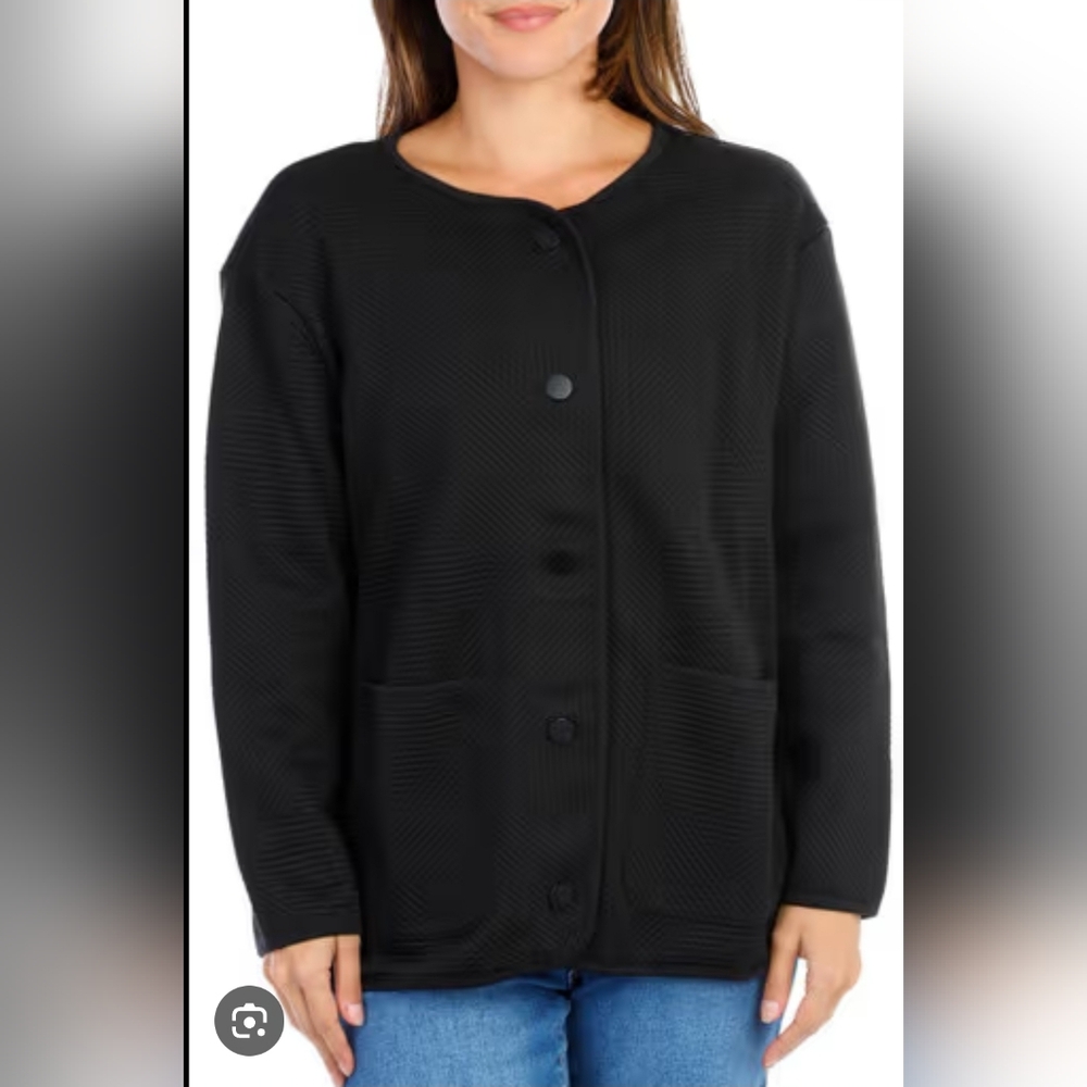 Classic Black Solid Quilted Jacket - image 1